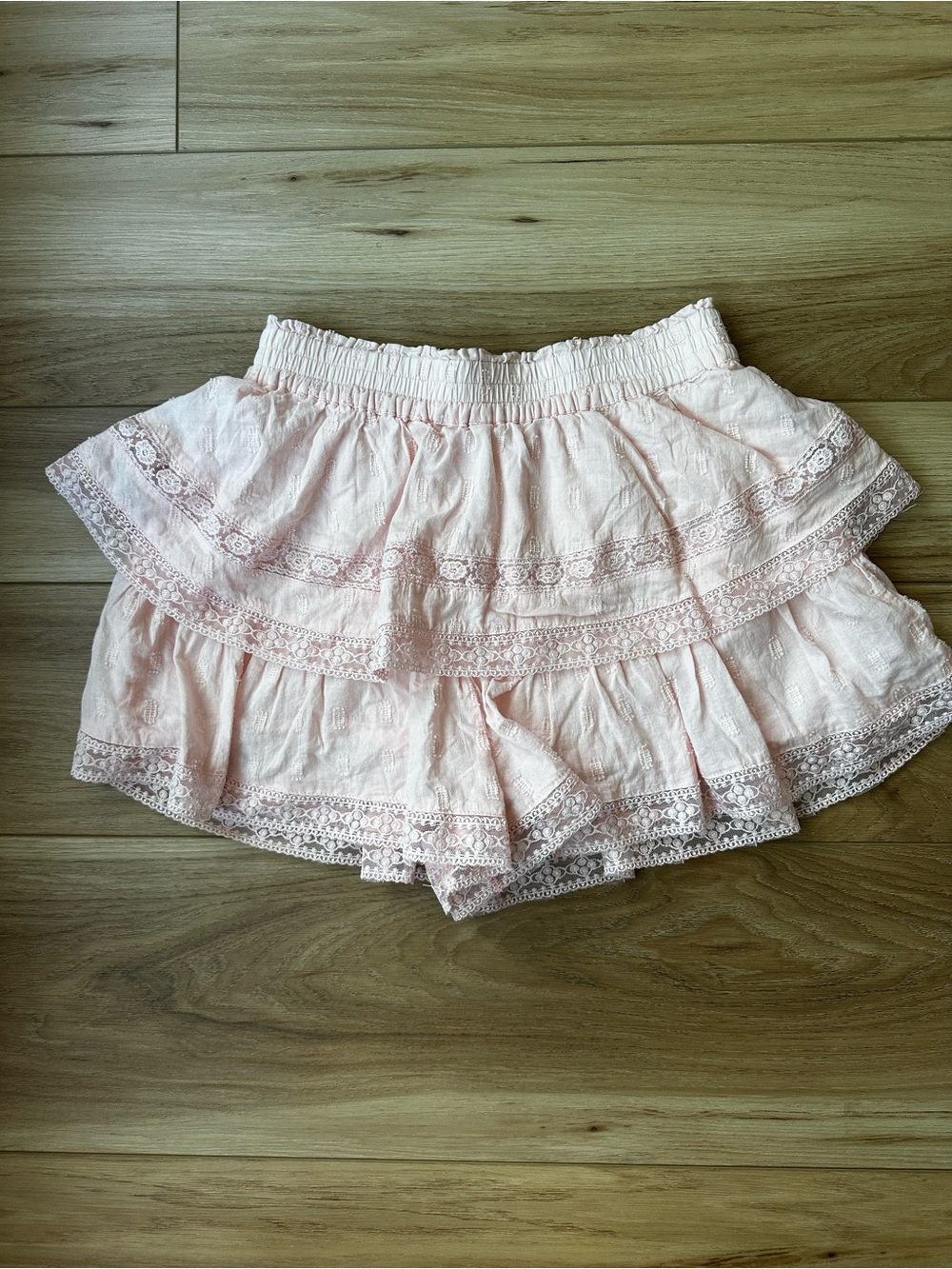 Women's Pink Tiered Lace Trim Skort